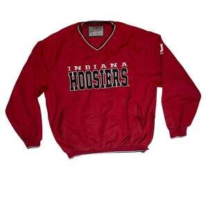 Indiana Hoosiers Pullover Jacket Mens M Red V Neck Windbreaker